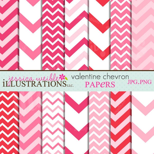 Valentine Chevron Cute Digital Papers Backgrounds for Invitations, Card Design, Scrapbooking, and Web Design Il_570xn