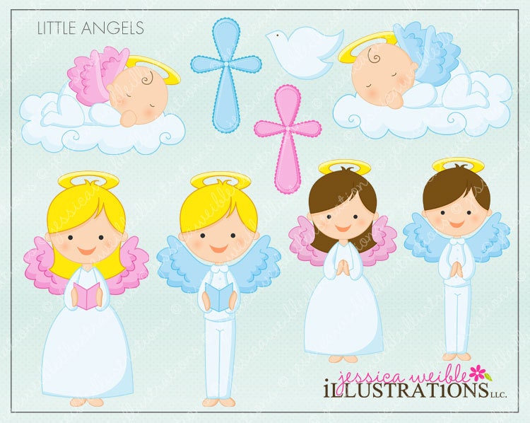 Little Angels Cute Digital Clipart for Invitations, Card Design, Scrapbooking, and Web Design, Religious Clipart Il_570xn