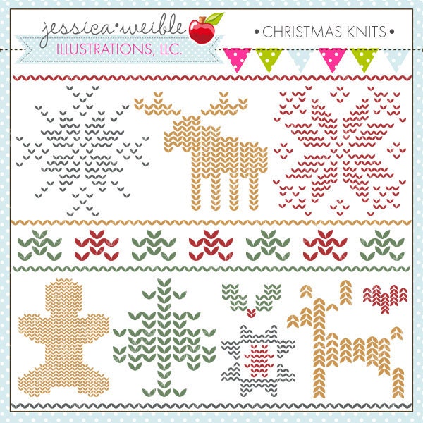 Christmas Knits Cute Digital Clipart for Commercial or Personal Use, Christmas Clipart, Christmas Graphics Il_570xn
