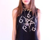REFORMED BLACK STAR 90s Black Vintage Witchy Cut Up Fringe Raw Crop Tank Top