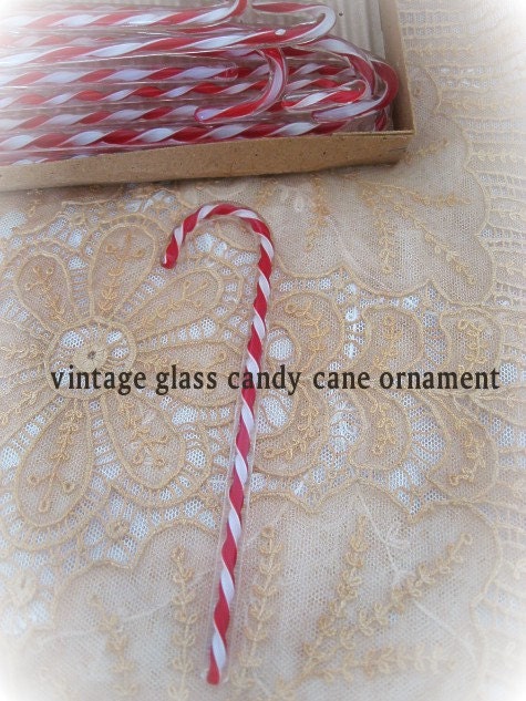 Vintage Hand Made Glass Red and White Stripe Candy Cane Christmas Tree Ornament