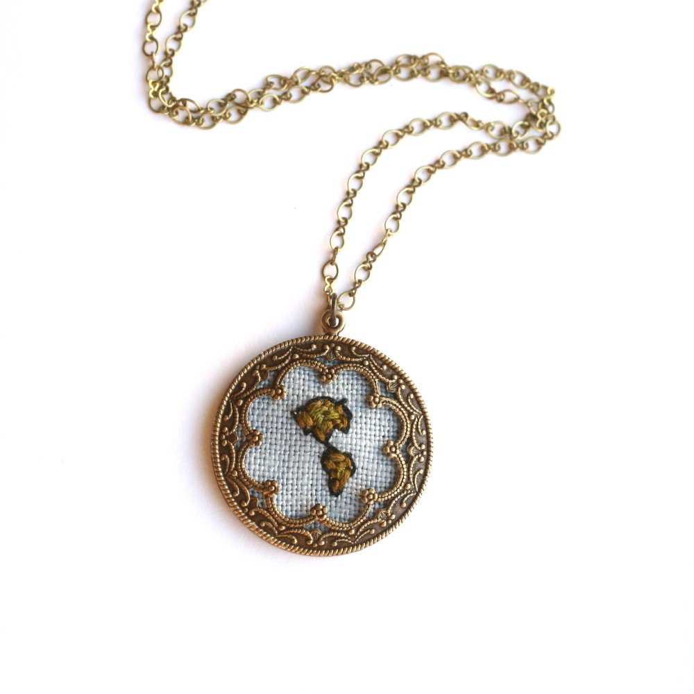 Around the World- hand embroidered necklace