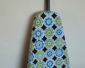 Ironing Board Cover Blue and Green Retro flowers in white circles