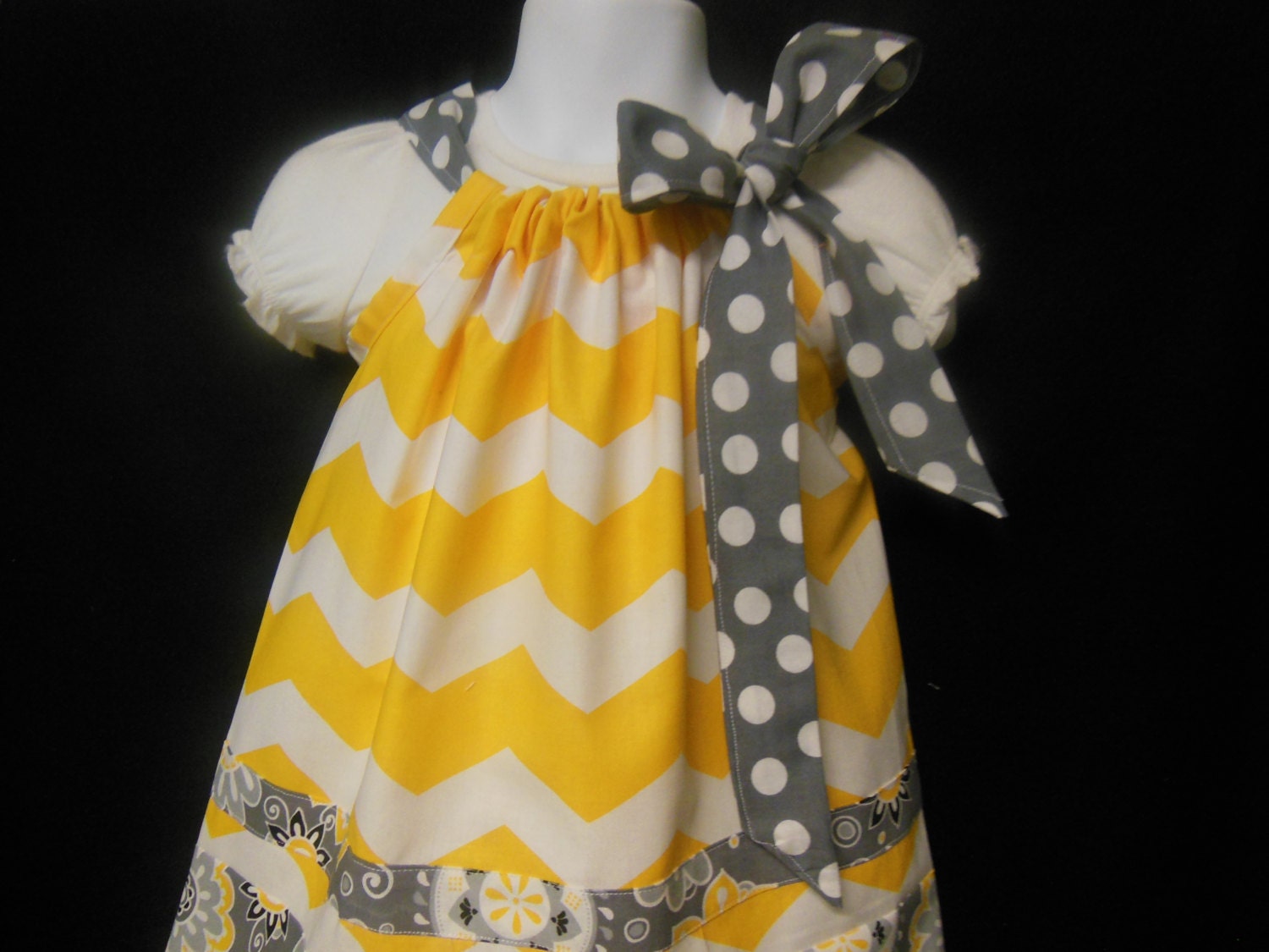 Pillowcase Sundress Yellow Chevron with Grey Custom Sizes 3m-5yr