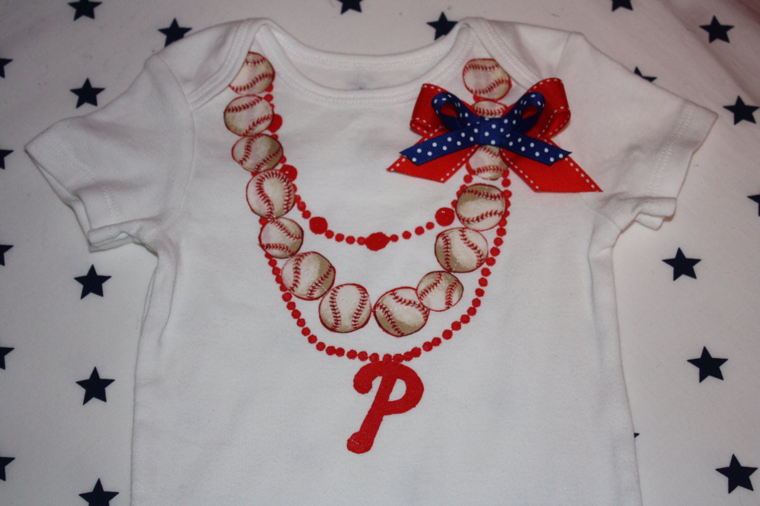 Phillies Onesie, Phillies necklace onesie, Baseball onesie