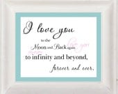 I Love you to the Moon  8" x 10" custom PRINT  Lettering Poster