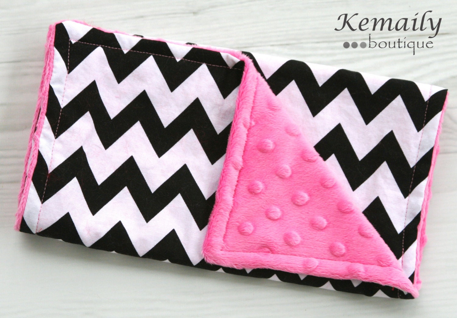 Black Chevron on Hot Pink Minky Burp Cloth From Kemaily