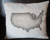 Dark Aqua Blue U.S. Silhouette New York Pillow