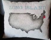 Dark Aqua Blue U.S. Silhouette Long Island Pillow
