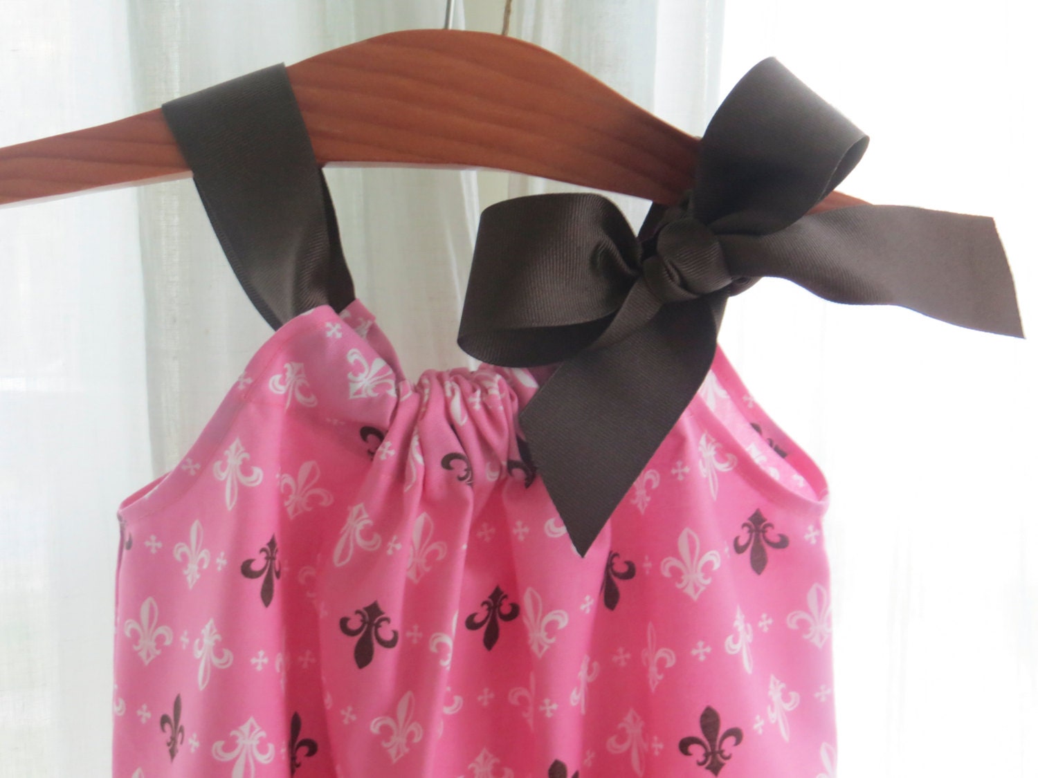 Pink and Chocolate Fleur De Lis Pillowcase Dress - Free Immediate Shipping