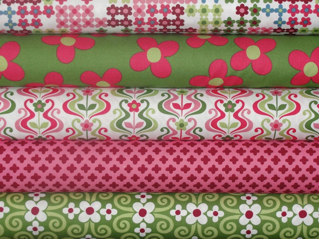 Organic Cotton Fabric , Pop Posies Collection by Nancy Mims, Robert Kaufman Fabrics, Full Yard Bundle, 5 Yards Total