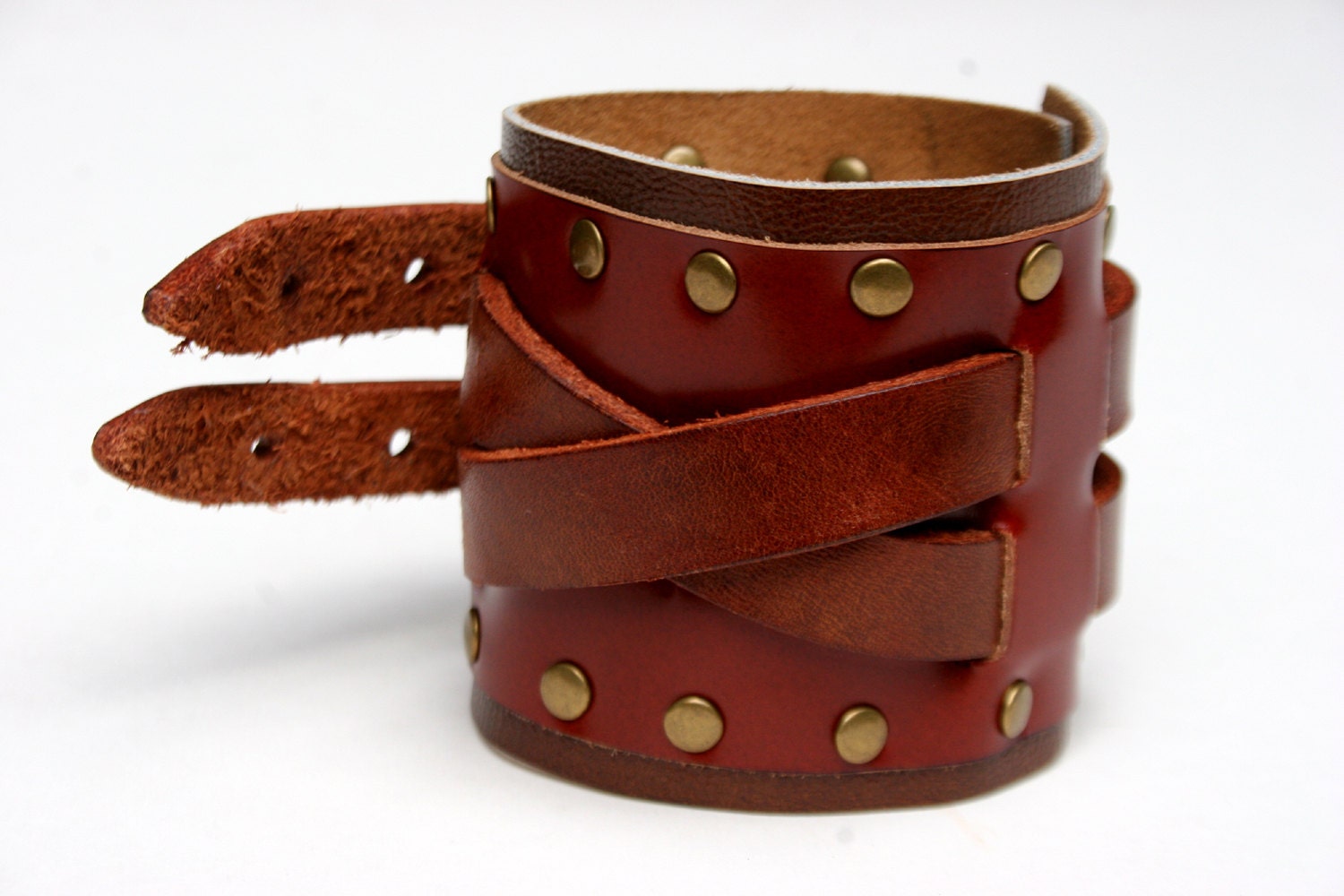 PIRATE Cuff: Classic Brown & Russet Leather-Small Rivets