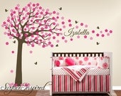 Wall Decals Nursery - Large cherry blossom tree with pink and soft pink blossoms - Baby Tree Wall Decals 871