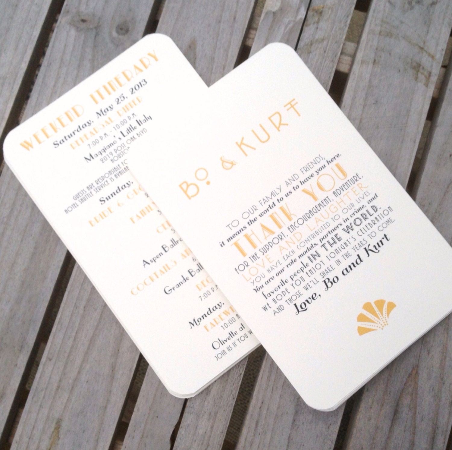 Art Deco Welcome / Itinerary Hang Tag - Out of Town Guest Wedding Welcome Bags - 4.5 x 7 - Ivory Cardstock - Custom Colors Available