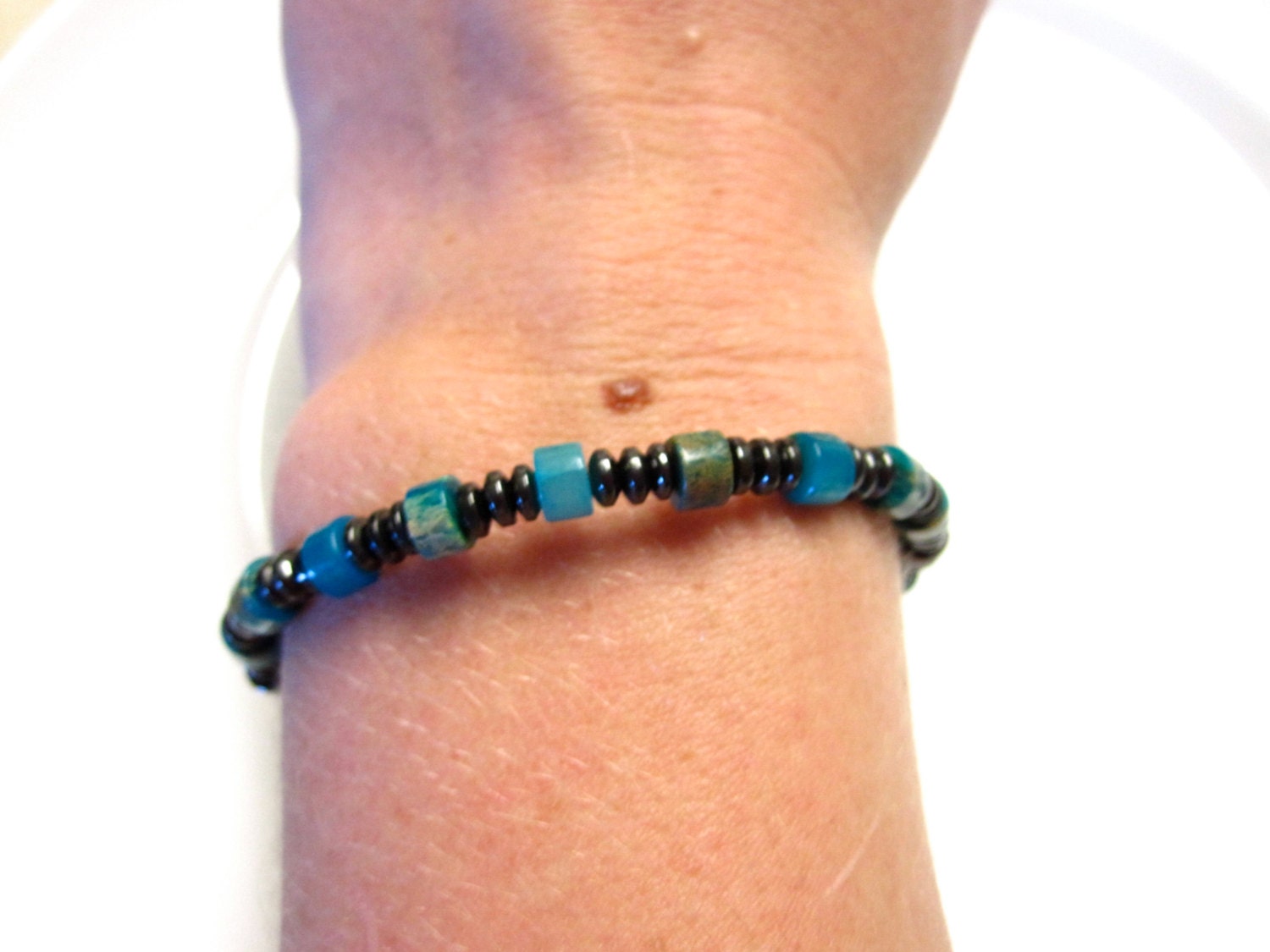 Magnetic Hematite and Jasper Beaded Bracelet