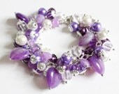 Purple Violet and Lavender Cluster Bracelet and Earrings Set
