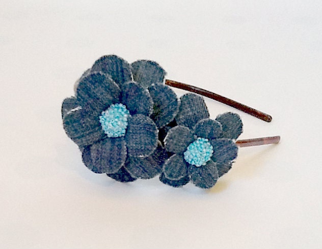 Double Daisy In Denim Headband