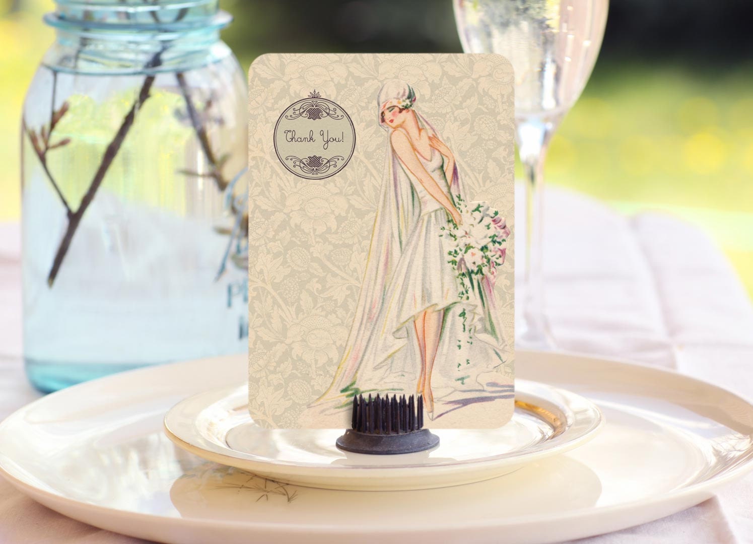 Bridal Shower Thank You Cards set of 20 Vintage Inspired Blushing Bride
