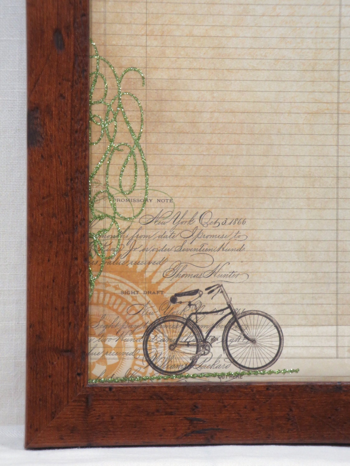 Magnetic Memo Board - Magnet and Dry Erase Board - Framed Bulletin Board - Antique Bike Design - Wall Decor - Housewares - includes magnets