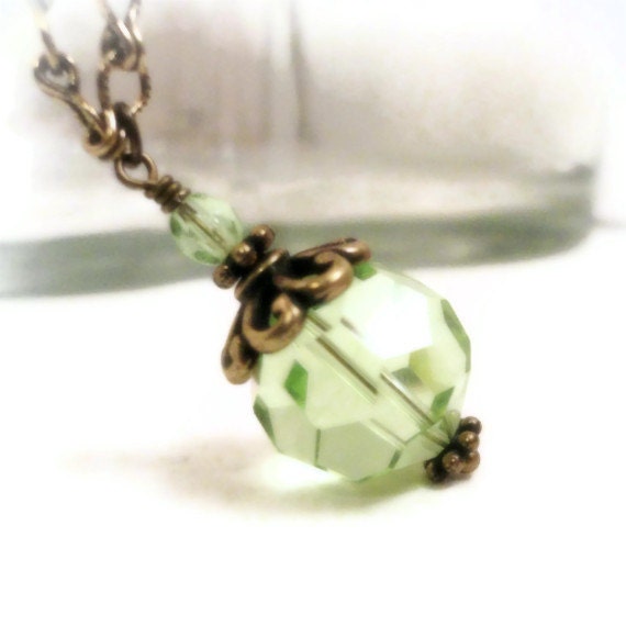 Green Peridot Necklace Pale Green Swarovski Necklace Peridot Birthstone Long Necklace August Birthstone
