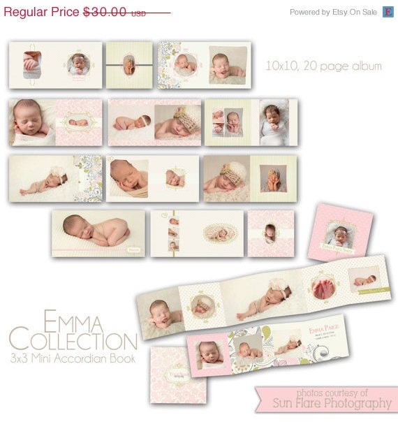 ON SALE 0754 Emma  Collection - 10x10 album and 3x3 mini accordion album - Perfect for baby, boudoir, pin up, engagement