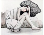Shelter" study-- signed (8x10)  Print of an Original Ink and Watercolor Painting by Liese Chavez