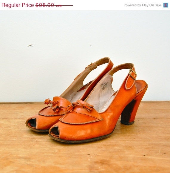 Vintage 1940s Shoes - 40s Peep Toe Heels - The Etta
