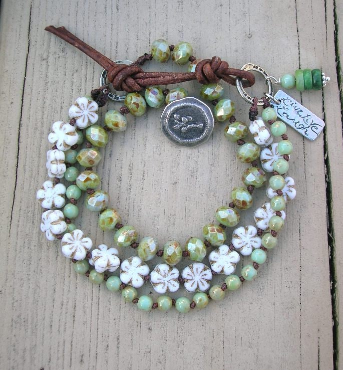 Boho knotted bracelet, wrap bracelet turquoise, artisan silver charm dangles, barn wedding country farmhouse chic, daisies sundance summer