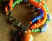 Krobo African Trade Bead Bracelet Orange Brass Ceramic One of a Kind