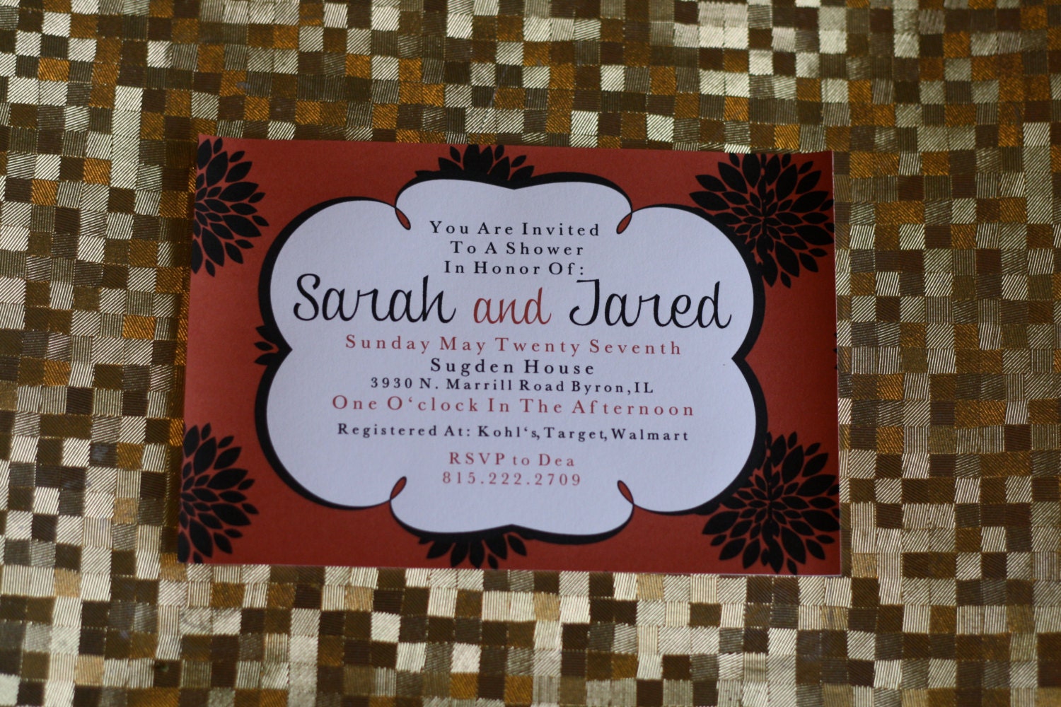 CUSTOM Black & Red Wedding Shower Invitation