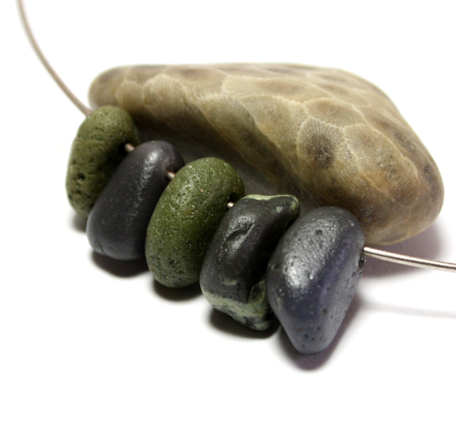 Sea Slag Glass Jewelry Supplies- Lake Michigan Seaglass Nugget Focals- Drilled Beach Stones-"Express" by Allybeans