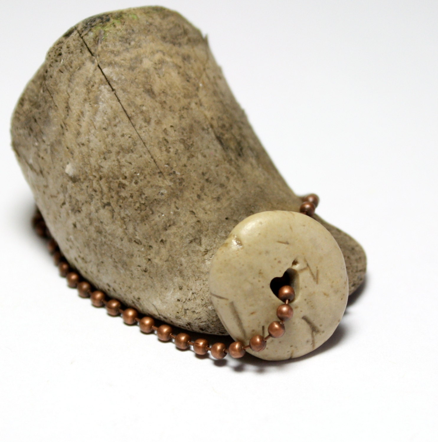 Engraved Pebble Beach Stone Jewelry Necklace- Natural Brown Cream Drilled Stones, Beads- Handmade by Allybeans
