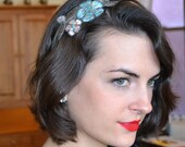 Beaded Headband, Mushroom Gray and Aqua Embroidered Beaded Flower Headband for Women and Teens by Jill's Boutique on Etsy