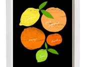Citrus Love Black Kitchen Art Print  11"x15 - archival fine art giclée print