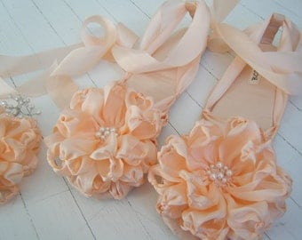 Wedding Bridal Sandals Peach Apricot Athena Shoes by Bobka Baby