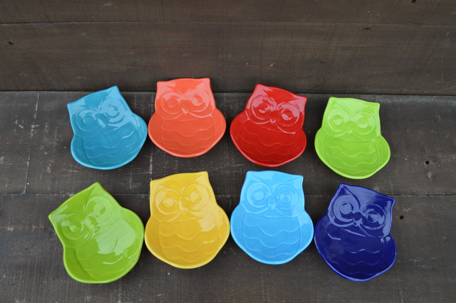 Hand Painted Ceramic Owl Spoon Rest, Dish, Tea Bag Holder - Neon Green