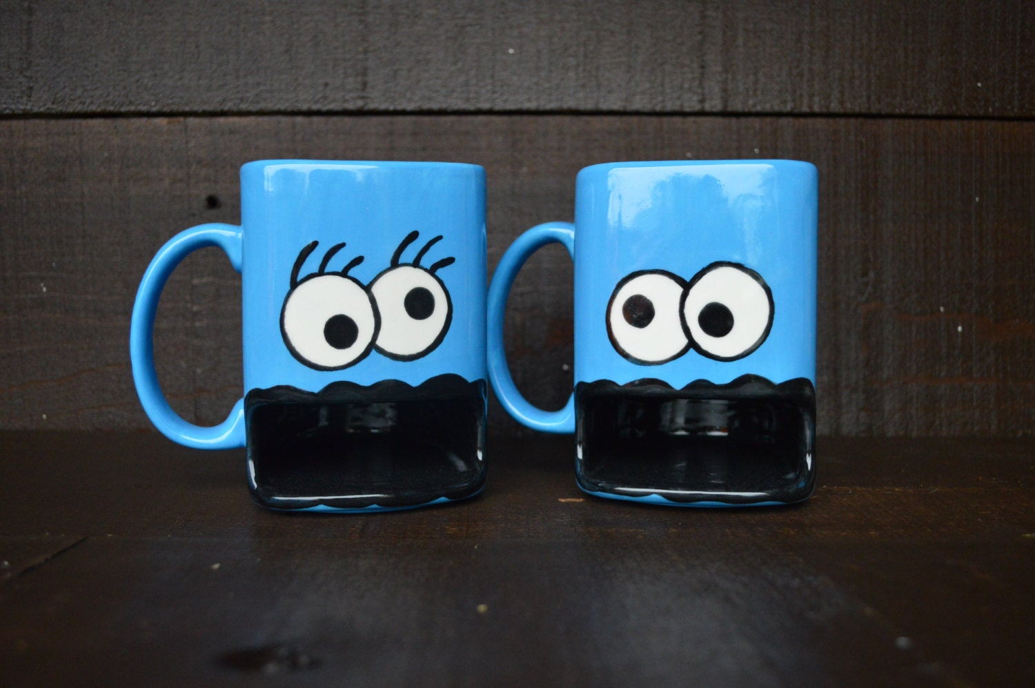 His and Hers Mug Set - Googly Eyed Monster Ceramic Cookie and Milk Dunk Mug - Made to Order