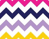 The  Extra Wide Chevron Infinity Scarf--Nursing Scarf--Jersey Knit--Soft--Pink, Purple, and Yellow on White Chevron
