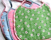 Baby Bib Set in Feedsack Reproduction Fabrics with Tie Fasteners and Bias Trim for Baby Girls
