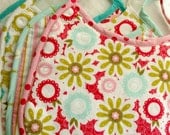 Baby Bib Set of Four with Tie Fasteners and Bias Trim for Baby Girls