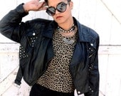 80's 90's Crop Leather Studded Motorcycle Jacket M/L