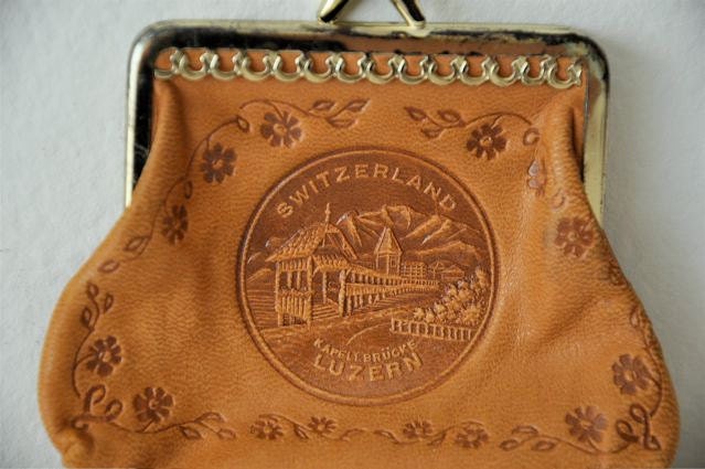 Vintage Calf Leather Coin Souvenir Purse from Switzerland