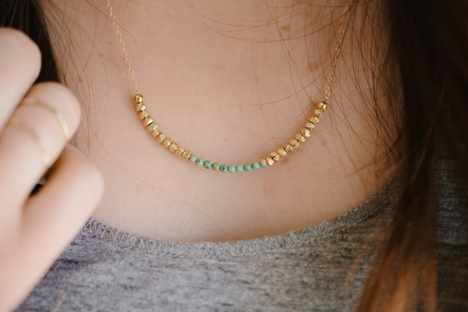 Turquoise and Gold Nugget Necklace
