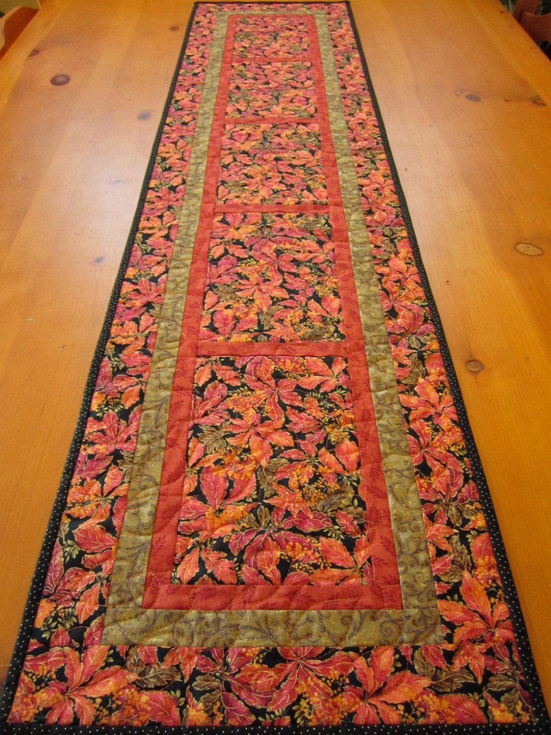 Table Runner, Handmade Quilted Fall Colored Leaves