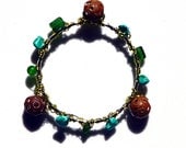 Woodland Forest Emerald Green Turquoise Blessing Bangle Wire Wrapped Eco Chic Bracelet