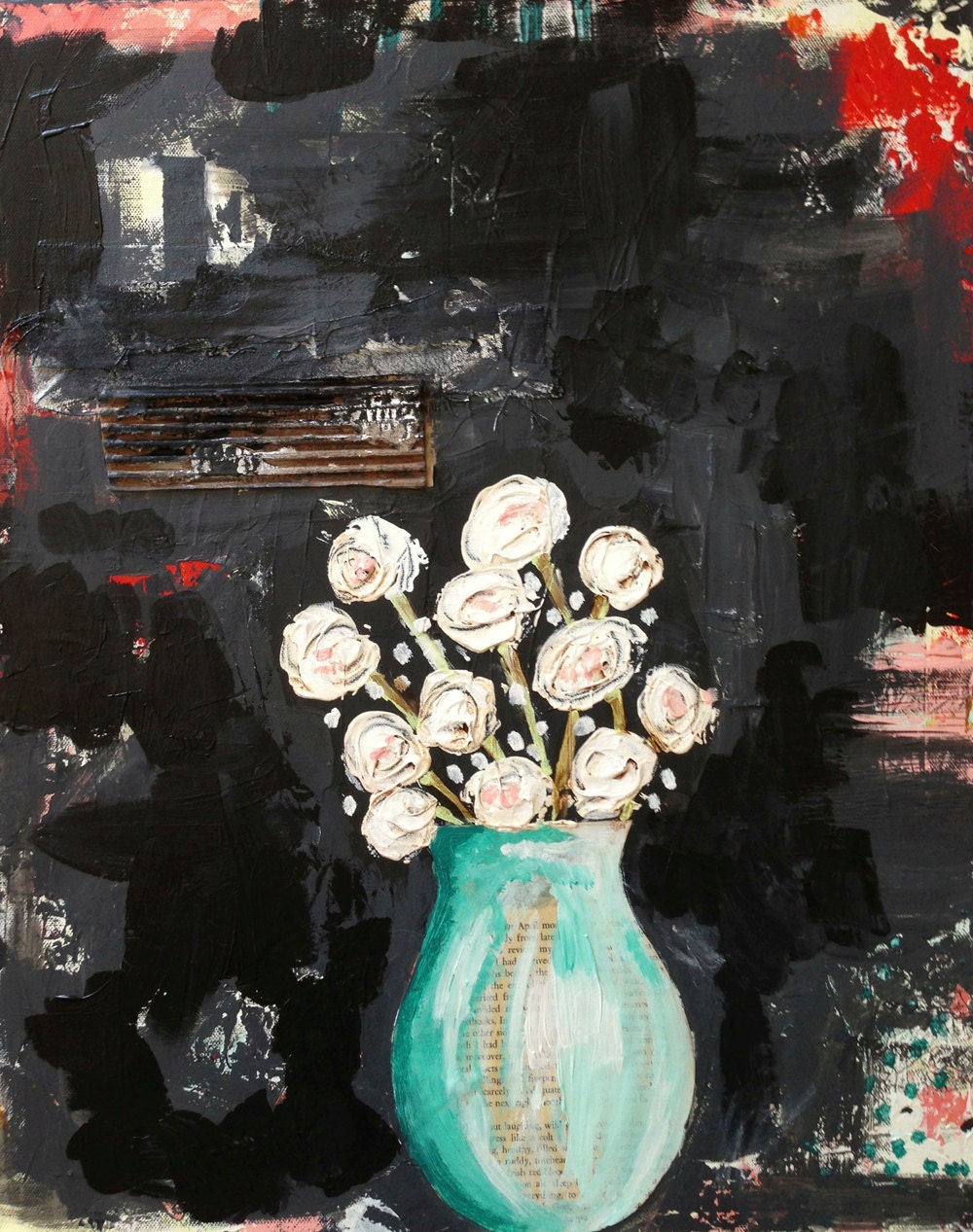 Midnight Bouquet Original Mixed Media Painting