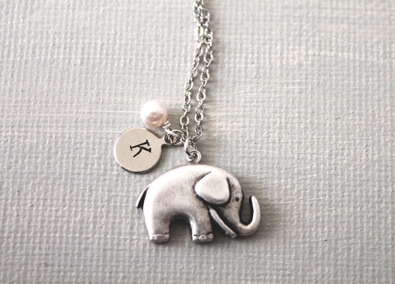 Personalized Initial Elephant Necklace