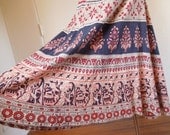 Vintage 70's Indian Skirt, Tan, Black,  Red, Boho, Festival Style, Women's Large