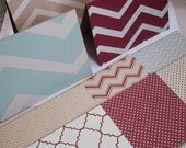 Modern Kraft Card Set - Modern Patterns Chevron Dots Quatrefoil Note Cards, Red White Mint Blue Kraft Stationery, Kraft Thank You Notes