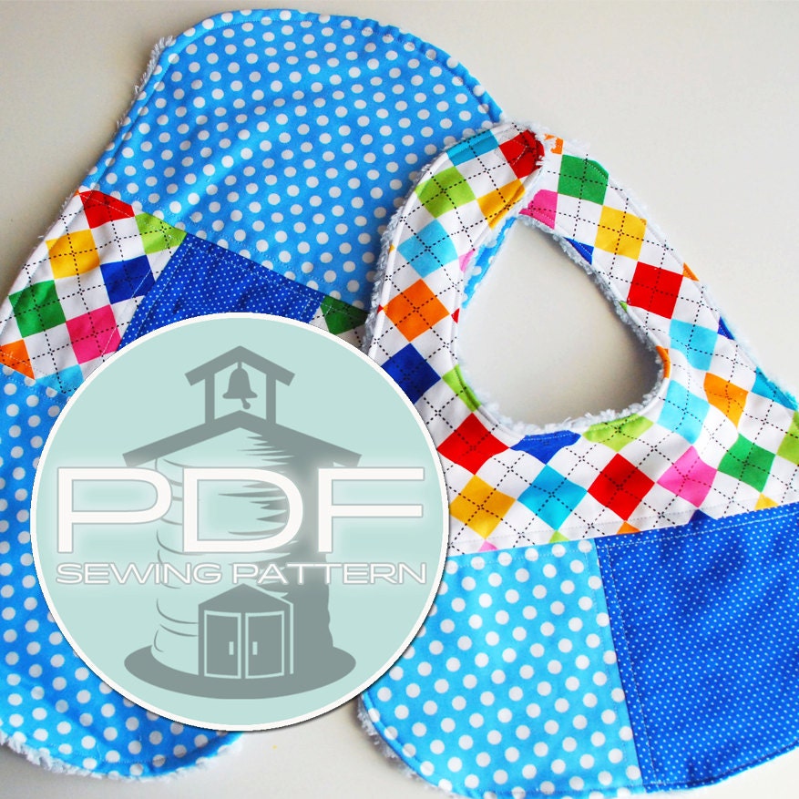 Bib and Burp cloth sewing pattern combo - patchwork - PDF INSTANT DOWNLOAD